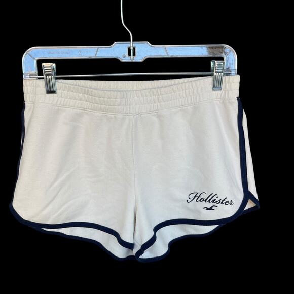 Hollister Shorts Womens Medium White Navy High Rise Terry Lounge Athletic Logo - Picture 1 of 7